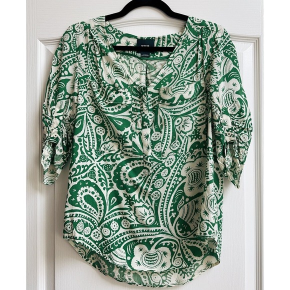 Maeve Tops - Anthropologie Maeve XS Top Green Paisley 3/4 Sleeve Tunic Blouse V Neck Shirt